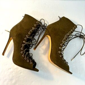 LILIANA Olive Green Suede Corset Stiletto Bootie Size 6.5